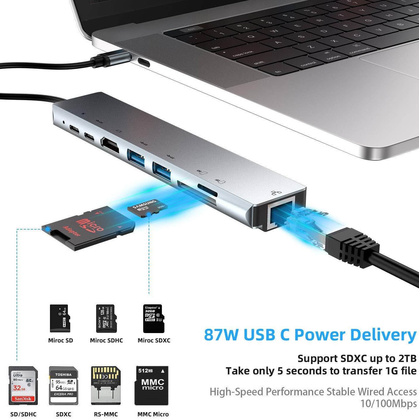 Eight in one docking station Type-C to network card HDMI multifunctional laptop converter - Image 3