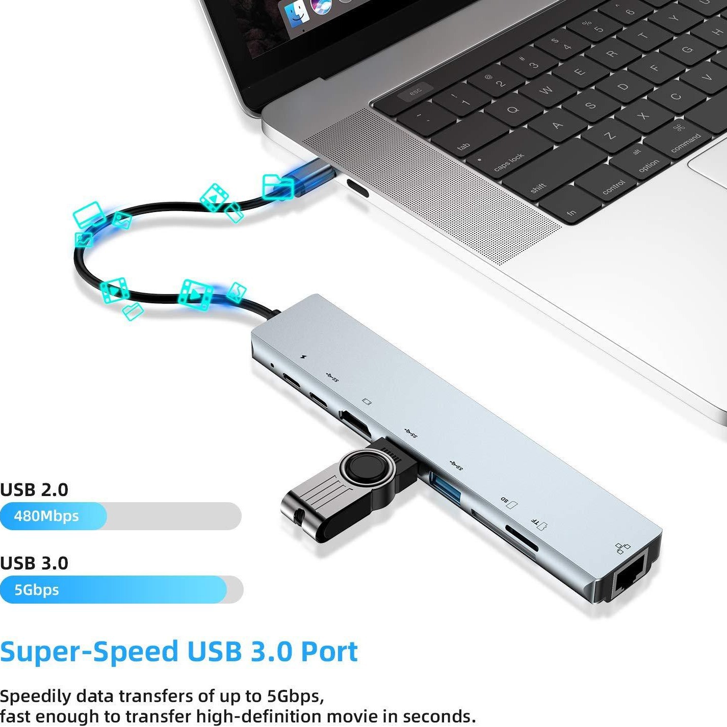 Eight in one docking station Type-C to network card HDMI multifunctional laptop converter - Image 4
