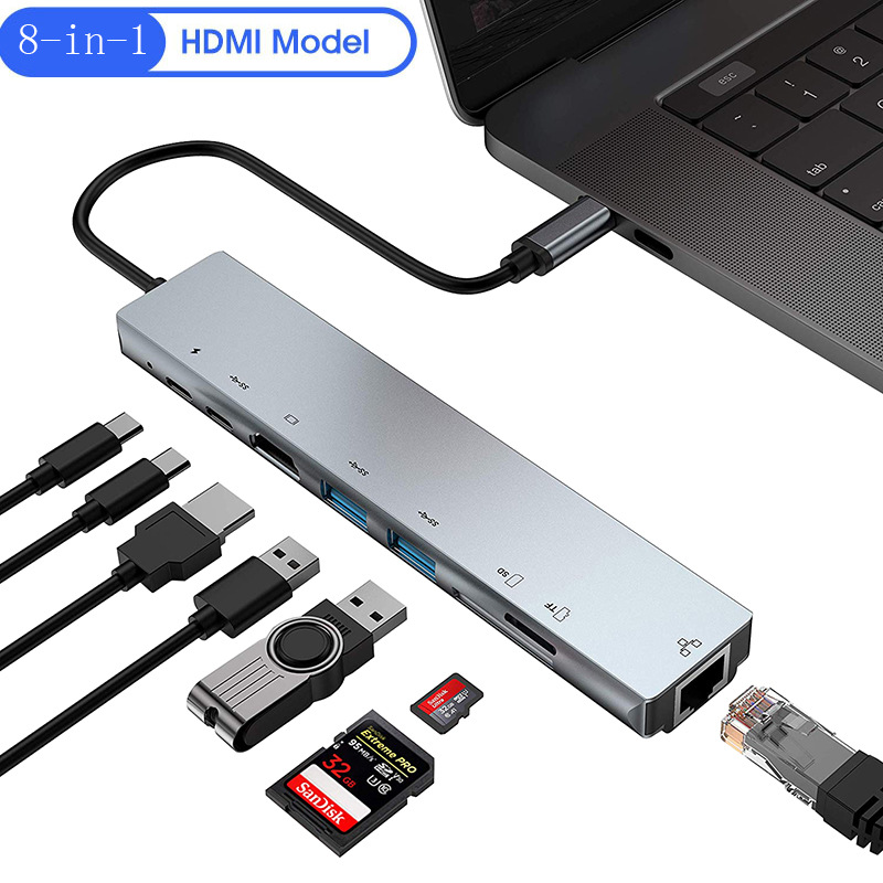 Eight in one docking station Type-C to network card HDMI multifunctional laptop converter - Image 5
